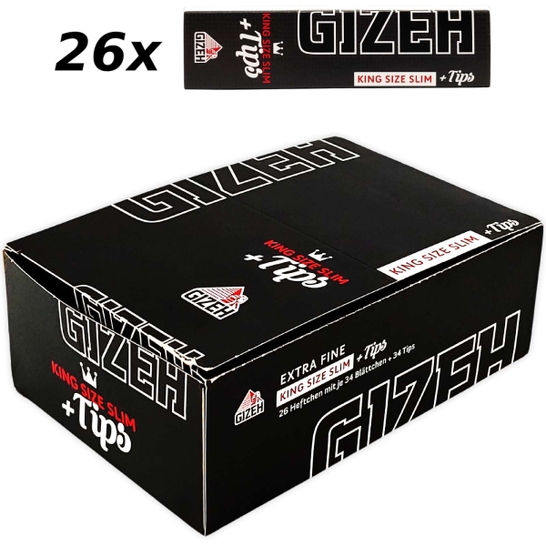 26x Gizeh Longpaper + Tips Black King Size Slim 34 Blatt + 34 Tips 1